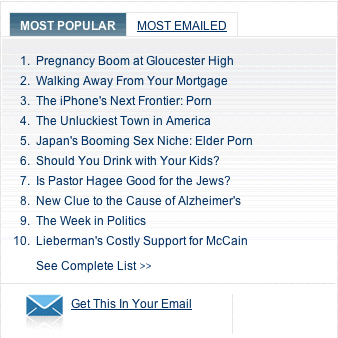Time.com's ranking of most popular stories, June 22, 2008.